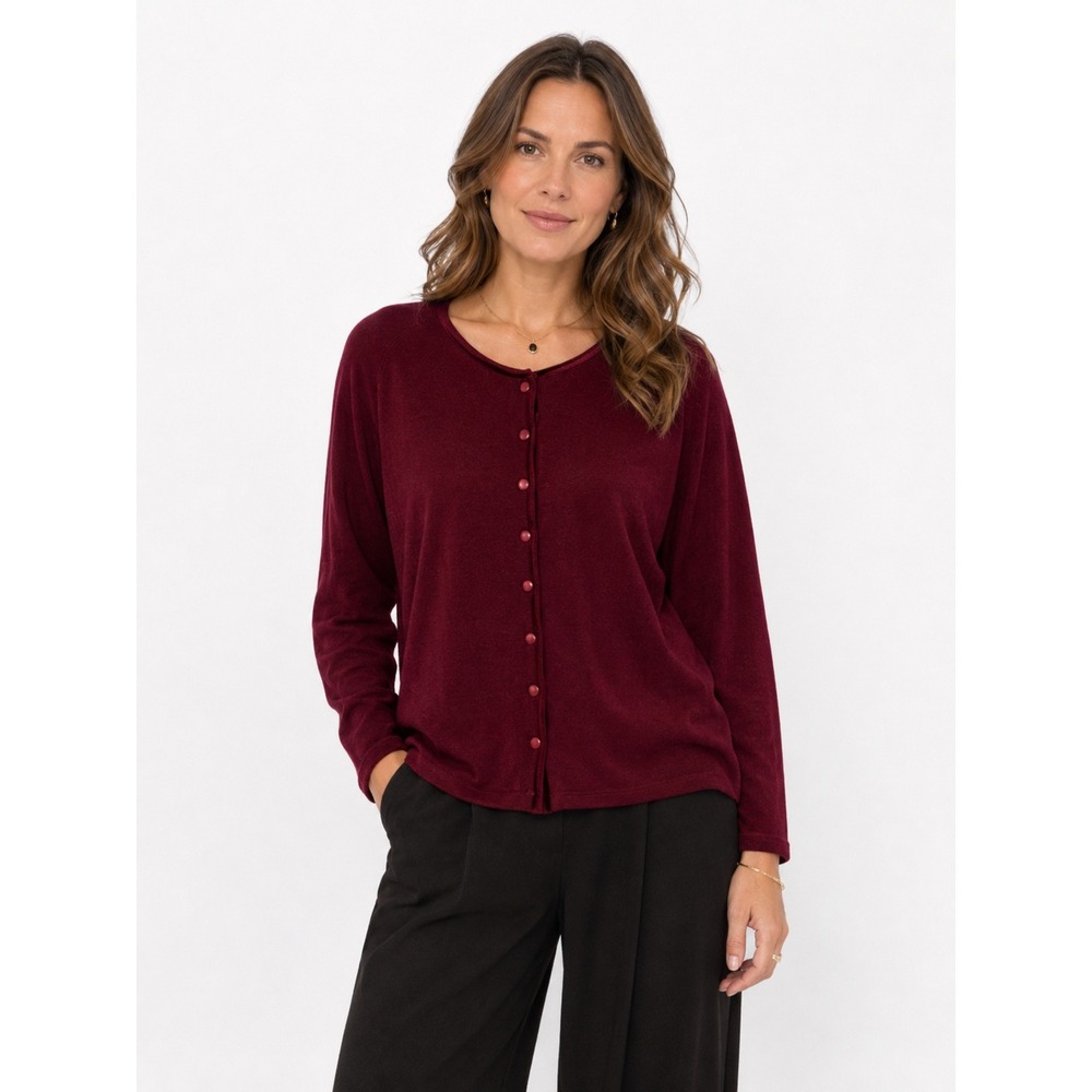 Burgundy Cardigan Women 18/20 Velvet Trim Button Front Dark Romantic Minimalist